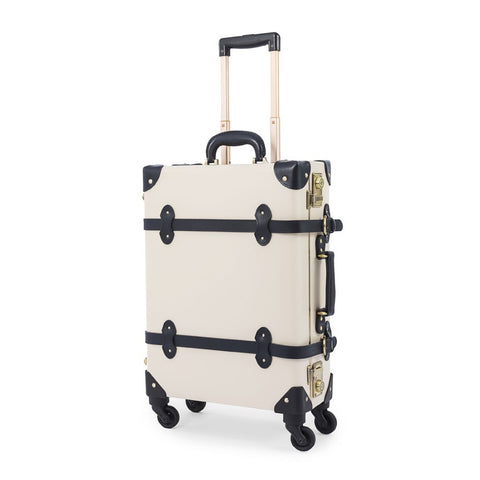 20" Retro Genuine Leather Suitcase Mens Trunk Vintage Aluminum Frame Tsa Lock Hardside Luggage
