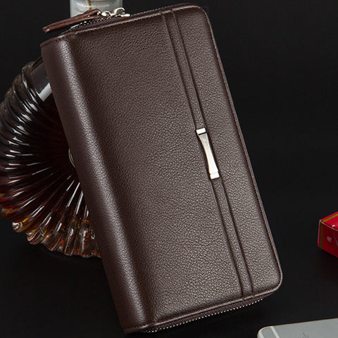 Business Men Luxury Wallets Long Pu Leather Cell Phone Clutch Wallet Purse Hand Bag Top Zipper