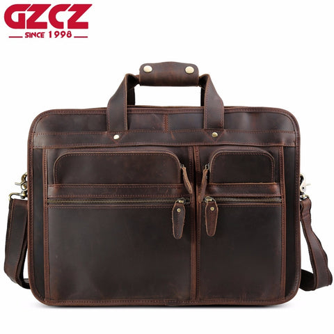 Gzcz 2019 New Man Vintage Crazy Horse Genuine Leather Top-Handle Bags Casual Man'S Tote Handbag