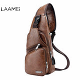 Laamei Men Crossbody Bags Messenger Leather Shoulder Bags Chest Bag Usb With Headphone Hole