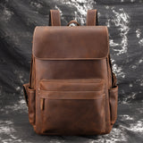 High Quality  Oil Wax Cowhide Backpack School Daypack Large Capacity Book Bag Male Travel