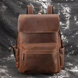 High Quality  Oil Wax Cowhide Backpack School Daypack Large Capacity Book Bag Male Travel