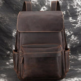 High Quality  Oil Wax Cowhide Backpack School Daypack Large Capacity Book Bag Male Travel