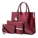 3 Sets High Quality Patent Leather Women Handbags Luxury Brands Tote Bag+Ladies Shoulder Bag+Clutch