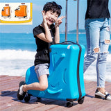 Kids Riding Trojanl Luggage Boys Girls Travel Trolley Alloy Children Sitting Rolling Luggage