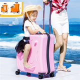 Kids Riding Trojanl Luggage Boys Girls Travel Trolley Alloy Children Sitting Rolling Luggage
