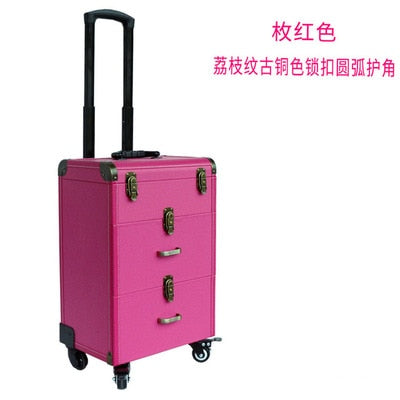Woman Trolley Cosmetic Case Nails Makeup Toolbox,Multi-Layer Trolley Case ,Pvc Beauty Box Travel