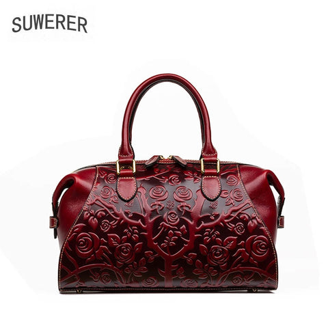 Suwerer 2019 New Women Genuine Leather Bag Handmade Embossing Luxury Leather Shoulder Bag