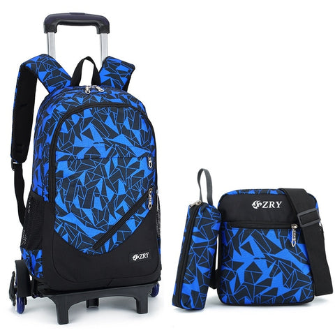 3Pcs/Set Printing Trolley School Bags For Girls Backpack Middle School Boys Book Bag On Wheels