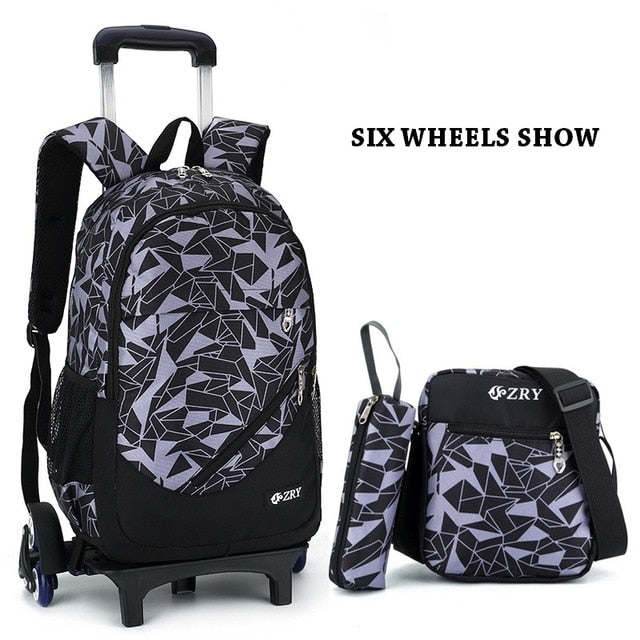 3Pcs/Set Printing Trolley School Bags For Girls Backpack Middle School Boys Book Bag On Wheels