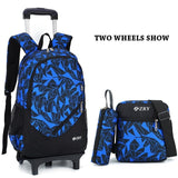 3Pcs/Set Printing Trolley School Bags For Girls Backpack Middle School Boys Book Bag On Wheels