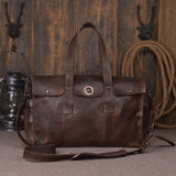 Nesitu High Quality Vintage Large Coffee Brown Grey-Blue Genuine Leather Men Travel Bags Male