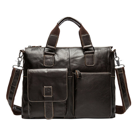 Hot New Genuine Leather Men'S Satchel Handbags For Men Shoulder Bags Document Briefcase 14"