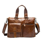 Hot New Genuine Leather Men'S Satchel Handbags For Men Shoulder Bags Document Briefcase 14"