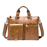 Hot New Genuine Leather Men'S Satchel Handbags For Men Shoulder Bags Document Briefcase 14"