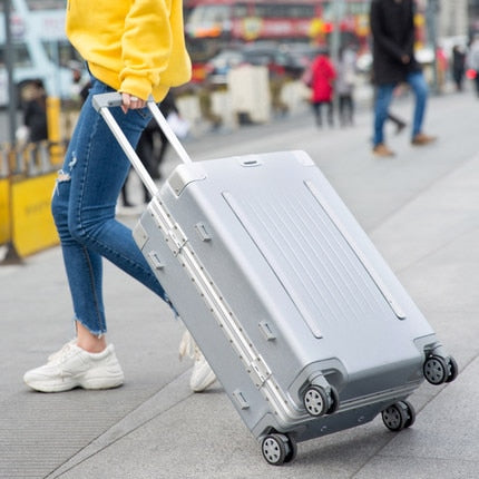 Aluminum Frame Scratch Resistant Rolling Luggage Bag,Pc+Abs Shell Travel Suitcase With Wheels,