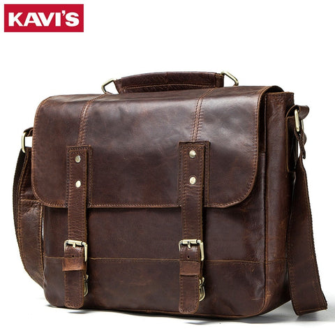Kavis 100% Genuine Leather Male Vintage Men Shoulder Messenger Bag Cowhide Fashion Crossbody Bags