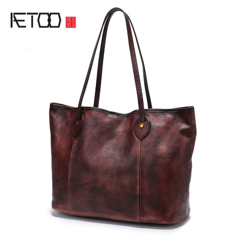 Aetoo Women Fashion Leather Handbags New Simple Atmosphere Tote Bag Soft Leather Shopping Bag Bag