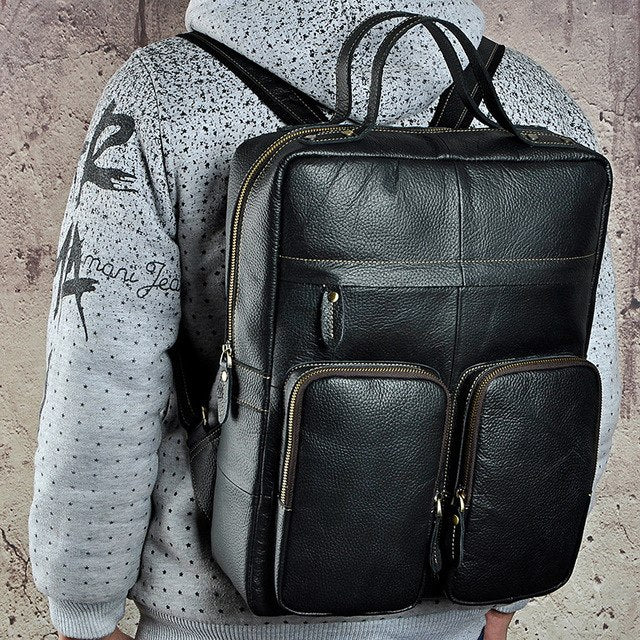 Men Crazy Horse Cowhide Backpack Laptop Book Bags Travel Large Capacity Knapsack School Genuine