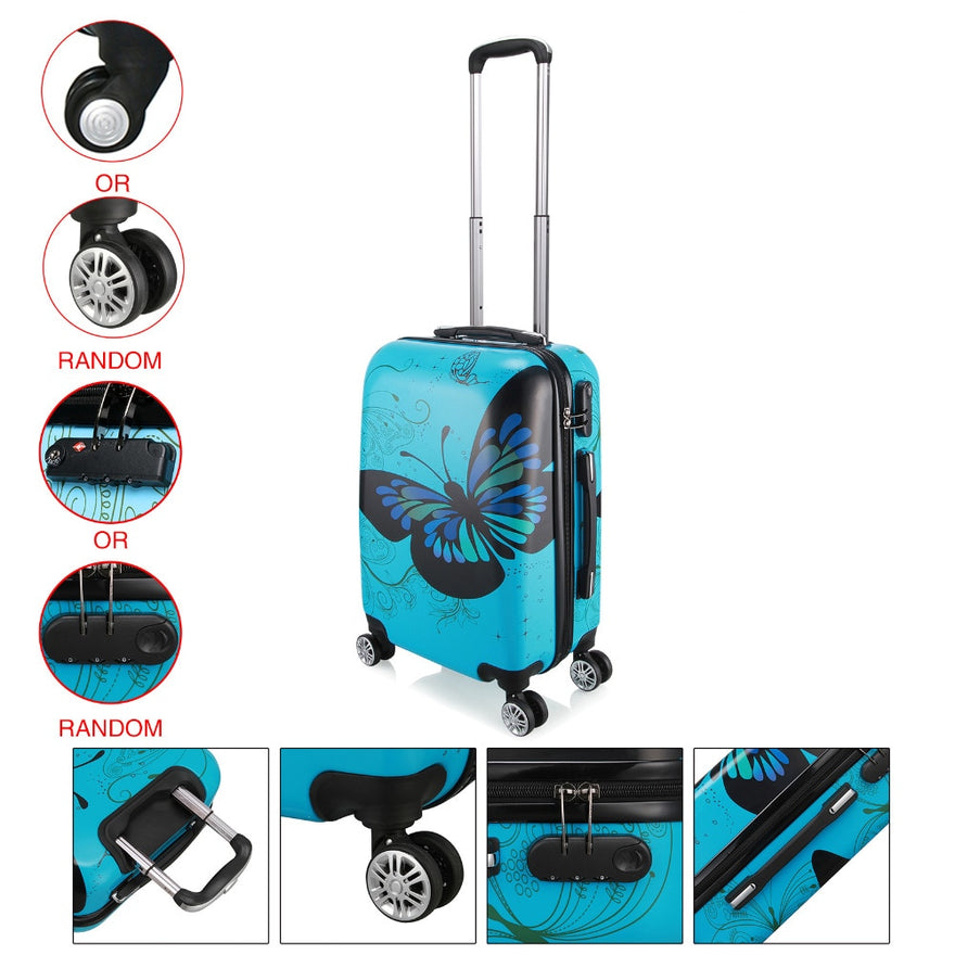 24" Butterfly Trolley Case Travel Luggage Woman Rolling Suitcase 24 Inch Carry On Pu Trolley Case