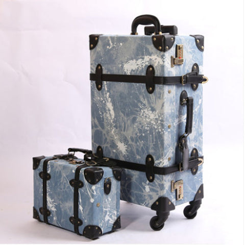 2018 Luggage Cowboy Material Suitcase Set Fashion Design 4 Wheels High Quality Free Shipping