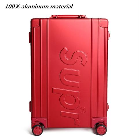 100% All Aluminum Rolling Travel Luggage Bag,Matte Material Suitcases With Wheel,New Red Carry-On