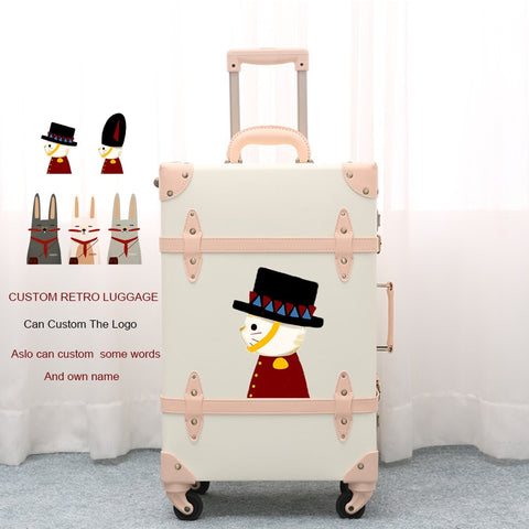 2018 Custom Luggage Retro Custom Suitcase Geniune Leather Custom Name High Quality Free Shipping