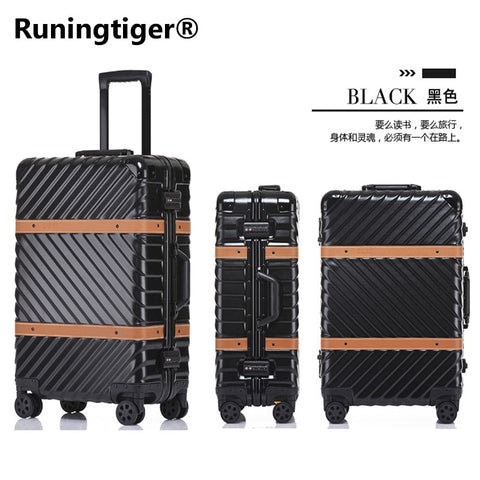 Metal Ring Angle Pc Suitcase With Wheels 20" 24" 26" 29" Travel Trolley Case Hardside Rolling