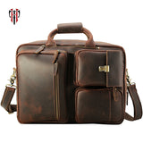 Tianhoo Multifunctional Shoulder Bags 17 Inch Laptop Handle Bag Man Retro Crazy Horse Leather