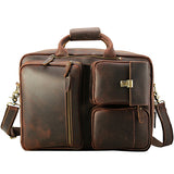 Tianhoo Multifunctional Shoulder Bags 17 Inch Laptop Handle Bag Man Retro Crazy Horse Leather