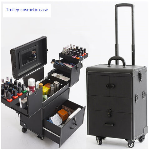 Woman Trolley Cosmetic Case Nails Makeup Toolbox,Multi-Layer Trolley Case ,Pvc Beauty Box Travel