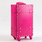 Women'S Vintage Diamonds Suitcase Universal Wheels Trolley Luggage Pu Leather Travel Bag Password