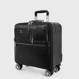 Genuine Leather Black Carry-On Trolley Case,Classic Suitcase, Vintage Trunk,Rolling