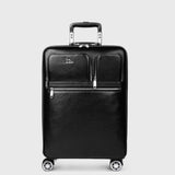 Genuine Leather Black Carry-On Trolley Case,Classic Suitcase, Vintage Trunk,Rolling