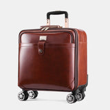 Classic Men And Women Cow Leather Trolley Case,Retro Carry-On Luggage,16"/20"Boarding