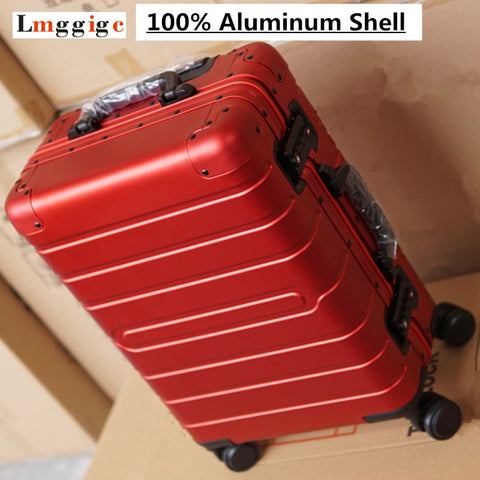 100% Aluminum Shell Suitcase, Rolling Luggage Bag, Metal Material Travel Trolley Box, High