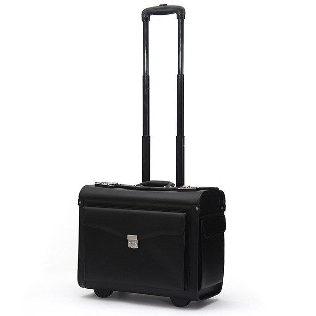Carrylove Genuine Leather Rolling Luggage Spinner Men Business Suitcase Wheels Carry On Trolley