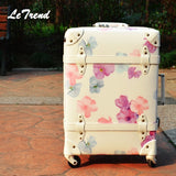 Vintage Suitcase On Wheels Pp+Pu Leather Rolling Luggage Spinner Women Retro Trolley 24/28 Inch