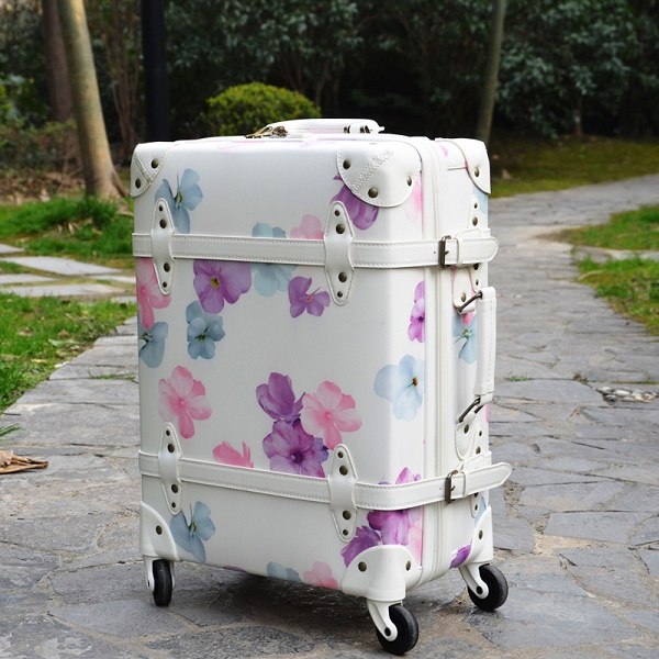 Vintage Suitcase On Wheels Pp+Pu Leather Rolling Luggage Spinner Women Retro Trolley 24/28 Inch