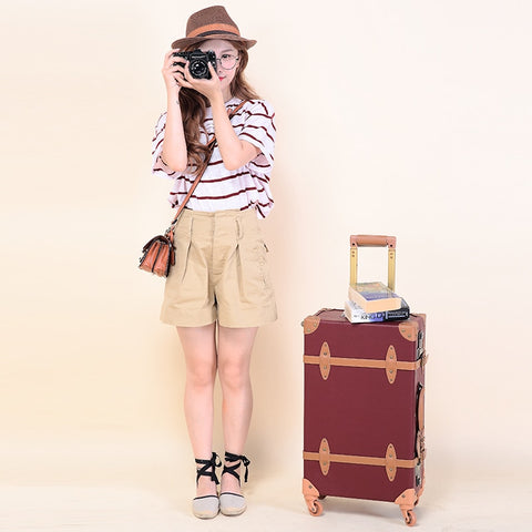 High Quality Luxury 24 Inches Retro Pu Leather Trolley Luggage On Universal Wheels,Brown Vintage