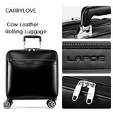 Carrylove Boarding Dedicated Retro Luxury 16/20/22 Size Cow Leather Rolling Luggage Spinner Brand