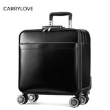 Carrylove Boarding Dedicated Retro Luxury 16/20/22 Size Cow Leather Rolling Luggage Spinner Brand