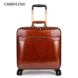 Carrylove Boarding Dedicated Retro Luxury 16/20/22 Size Cow Leather Rolling Luggage Spinner Brand
