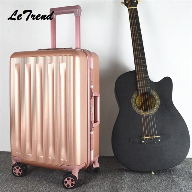 New 20 24 Inch Rolling Luggage Aluminium Frame Trolley Solid Travel Bag 20' Women Boarding Bag