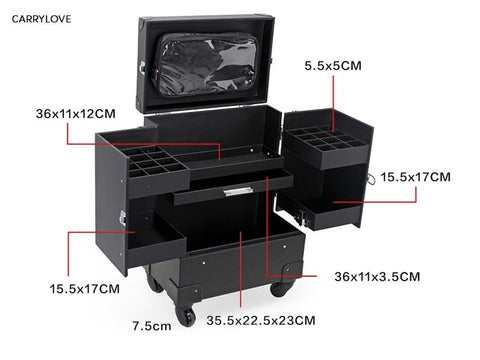Carrylove High Quality Women Beauty Suitcase Professional Cosmetic Makeup Bag For Female Brand