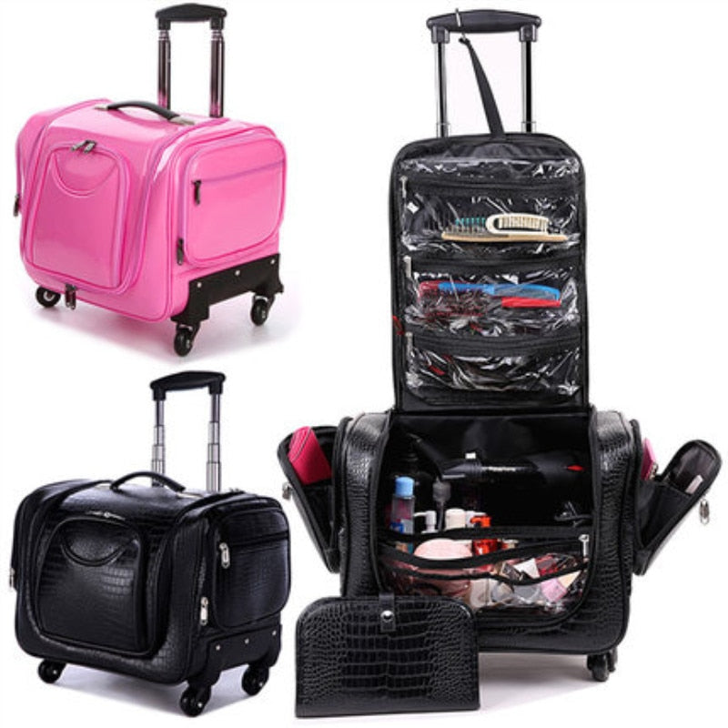 Professional Trolley Cosmetic Case,Makeup Luggage Bag,Universal Wheel