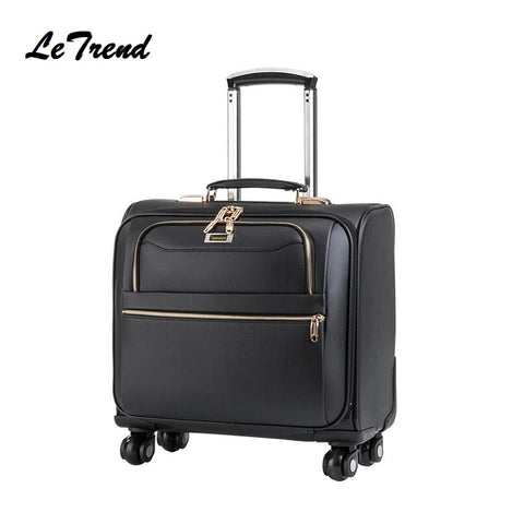 Black Men Rolling Luggage Spinner High-Grade Pu Wheel Suitcase Women Trolley 20 Inch Carry On