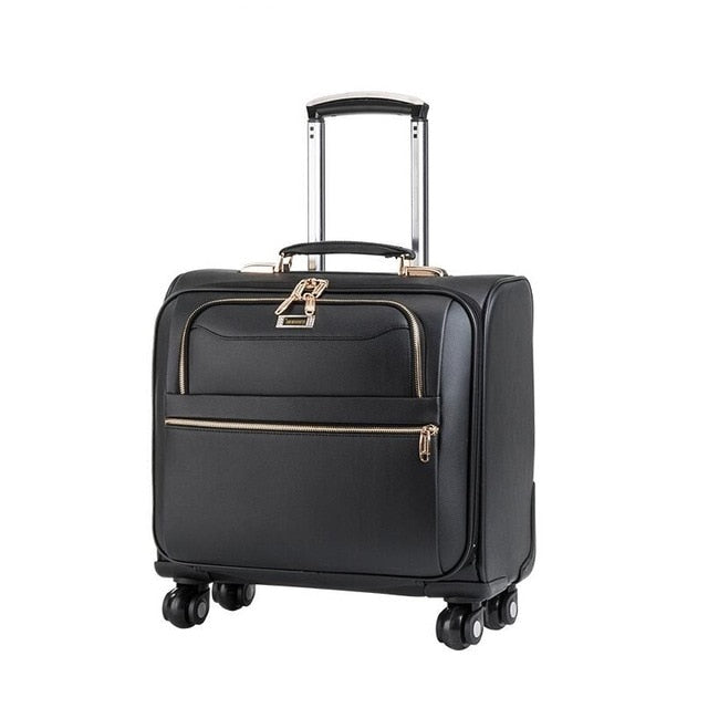 Black Men Rolling Luggage Spinner High-Grade Pu Wheel Suitcase Women Trolley 20 Inch Carry On