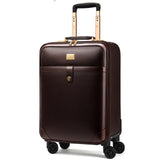 Luxury Business Travel Luggage Spinner Wheels Suitcase Leather Airplane Rolling Trolley Luggage 20"