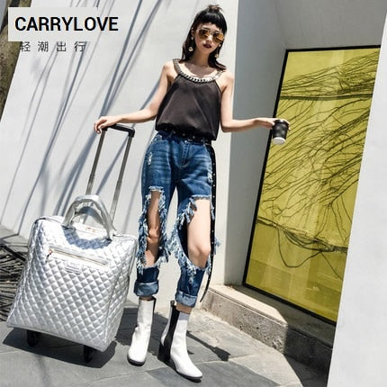 Carrylove Classic Luggage Series 18 Inch Size  Lattice  Pu Rolling Luggage Spinner Brand Travel